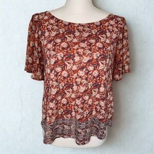 Lucky Brand Flutter Sleeve Floral Boho Top Women Small